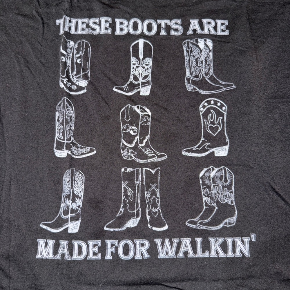 Maurices 2X Black These Boots Are Made For Walkin Graphic V-Neck Tee Shirt